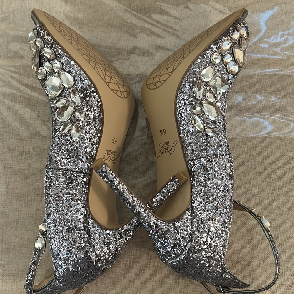 Jewel Badgley Mischka Conroy Metallic Glitter Evening Shoe 6.5 NIB - Picture 6 of 8